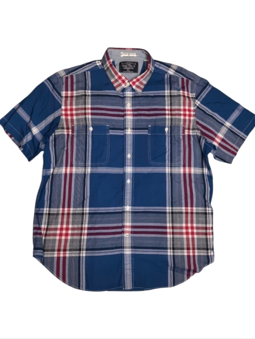 Nautica Americana Plaid Short Sleeve Casual Button Down Cotton Shirt SZ …